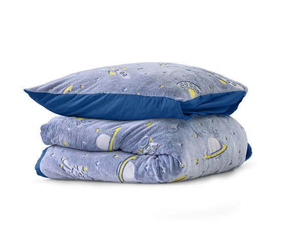 Sleeptime Glow in the dark Space Bettbezug - 140X200/220 + 1 x Kopfkissenbezug 60x70 - Blau