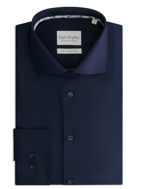 Boston Brothers Wide Spread Shirt - Navy Twill - Größe 41 - Slim Fit - 100% Baumwolle