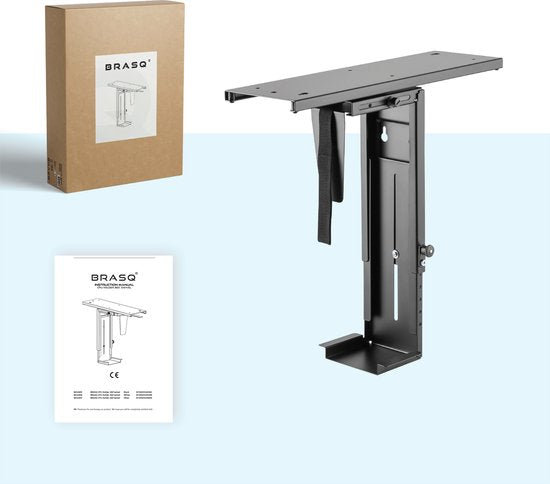 BRASQ Universal CPU-Halterung Schwarz - Verstellbarer CPU-Ständer - Kabelmanagement - 360-Grad-Drehung - Kapazität 10 KG