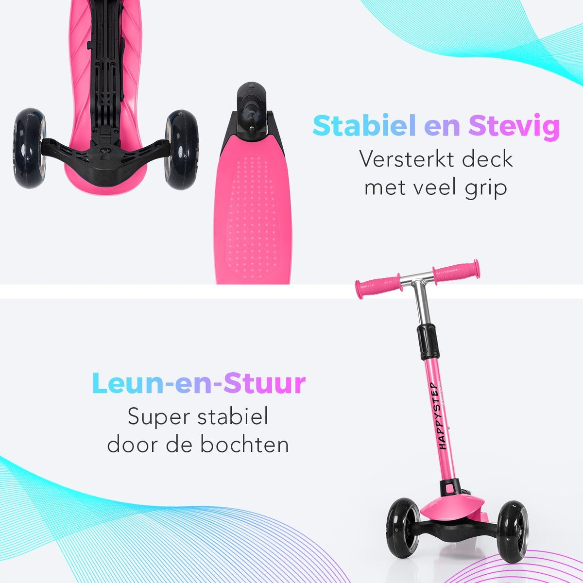LifeGoods HappyStep - Kinderroller - Alter 2-5 Jahre - 3 leuchtende Räder - Jungen/Mädchen - Pink