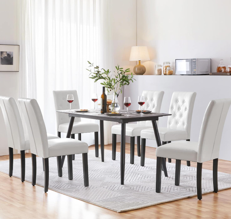 Yaheetech Esszimmerstühle, 2er-Set – Weiß – 45,5 x 60,5 x 98 cm – Hohe Rückenlehne, Kunstleder