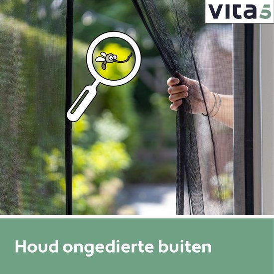 Vita5 Magnetischer Fliegenvorhang 90x210 cm - Magnetischer Türvorhang Schwarz - Türvorhang Kunststoff für Fliegen - Horn Tür