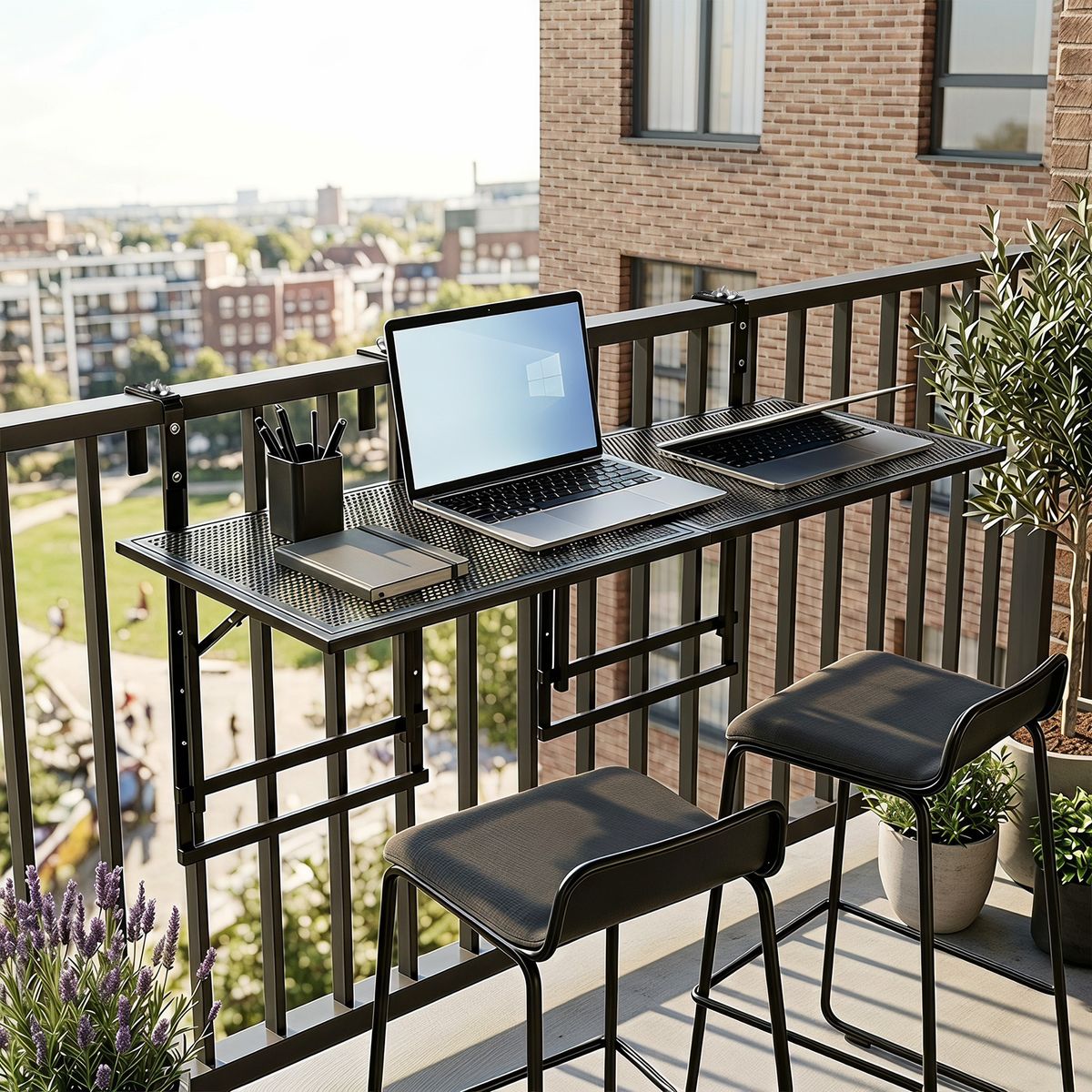 Coast Balkon-Hängetisch-Set – 2-teilig – Zusammenklappbar – Höhenverstellbar – Schwarz