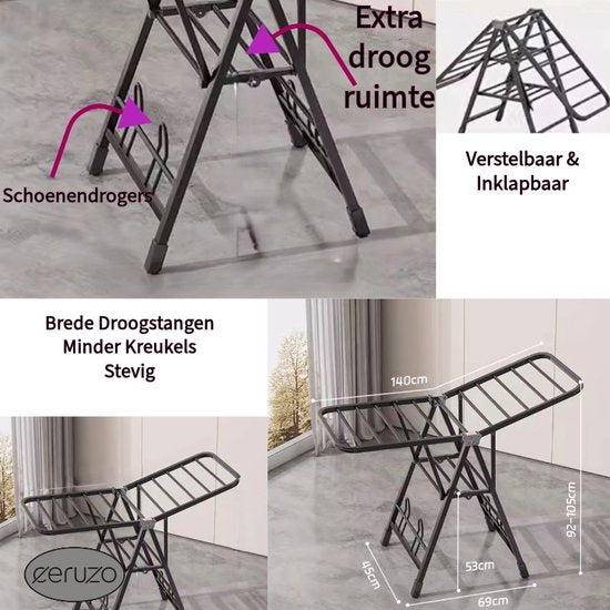 Ceruzo Trocknungsständer - Zusammenklappbar - Stahl - Zusammenklappbar - Schwarz