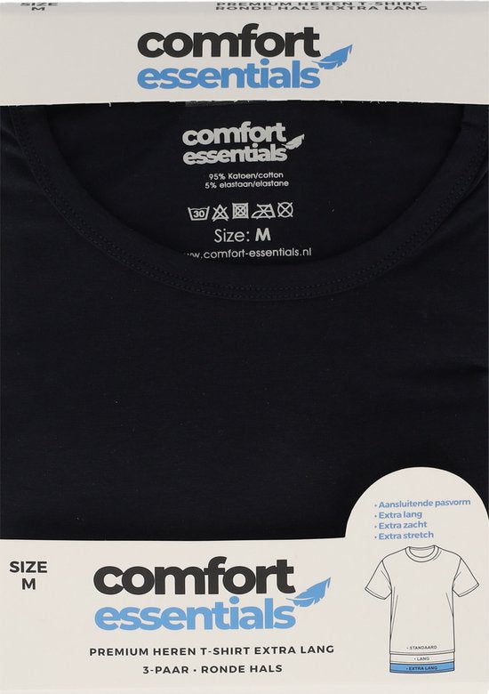 Comfort Essentials – T-Shirts für Herren – Extra lang – Navy - Größe L – 3er-Pack – Rundhalsausschnitt – Unterhemd für Herren