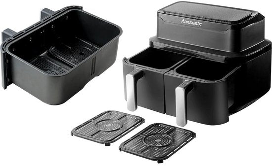 Hanseatic Heißluftfritteuse - 9L – Dual Zone mit 2 Schubladen – 10 Programme – Trocknungsfunktion
