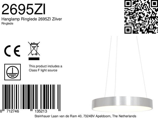 Hängeleuchte Ringlede 2695ZI, silber, rund, 48 cm, höhenverstellbar, aus Kunststoff und Stahl, modernes Design von Steinhauer für den Innenbereich