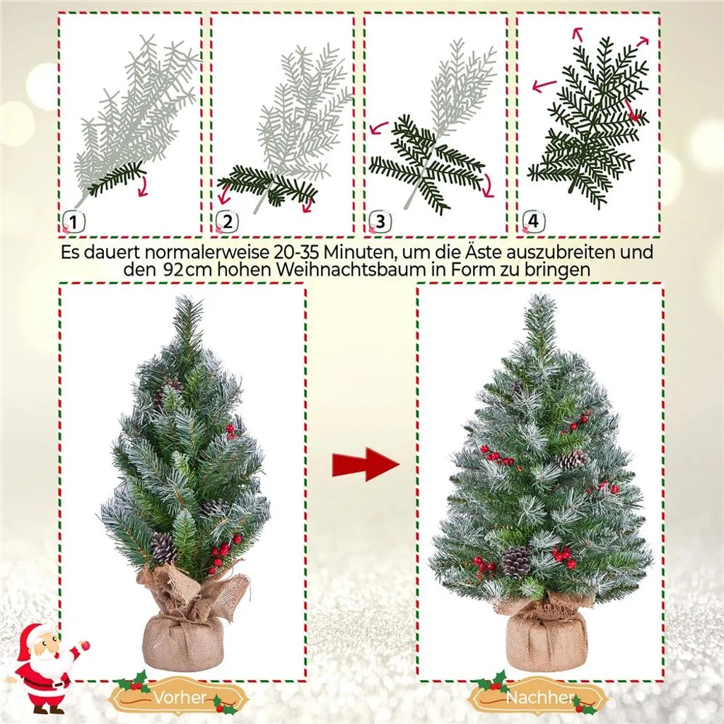 Yaheetech 2-teiliges Set: Kunstweihnachtsbaum 92 cm mit Schnee und LED