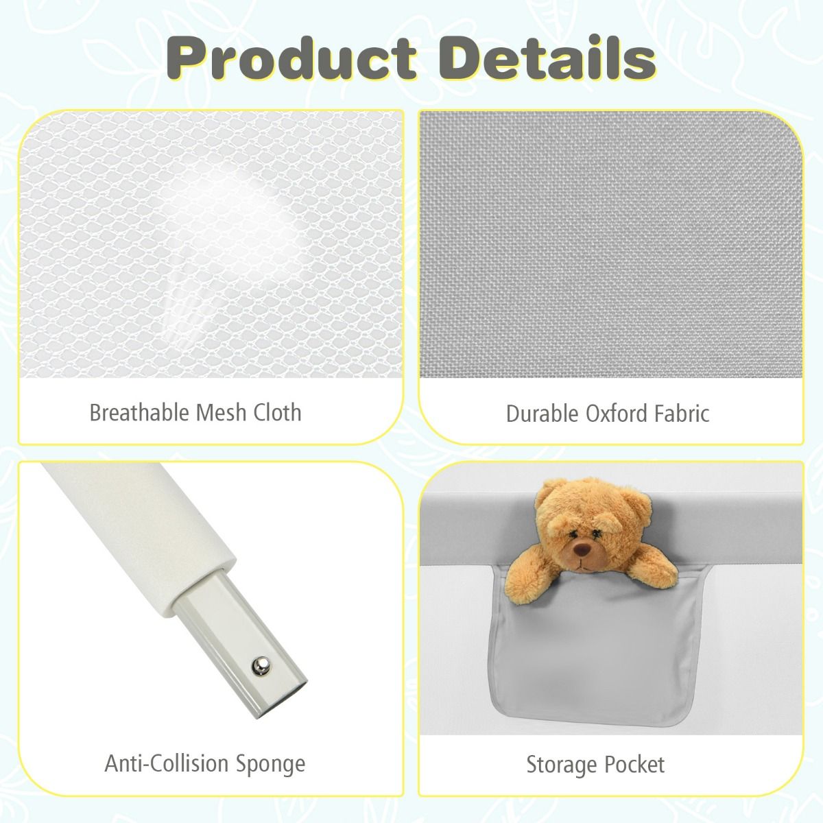 Coast Bettgitter abschließbar 176,5 x 25 x 101,5 cm Grau - 24 verstellbare Höhen und Seitentasche