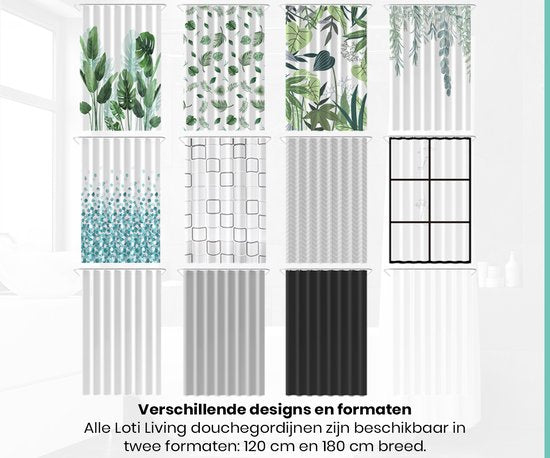 Loti Living Duschvorhang Anti-Schimmel - Hängende Pflanze - Inklusive Ringe - Wasserdicht - Polyester - Duschvorhang 120x200 cm