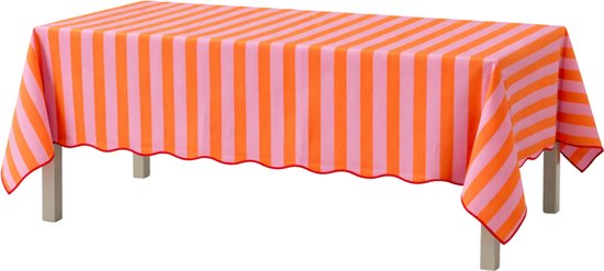 Mica Decorations Gestreifte Tischdecke für den Esstisch – Tischdecke für drinnen und draußen, 250 x 140 cm – Tischdecke aus 100 % Baumwolle – Orange, Rosa