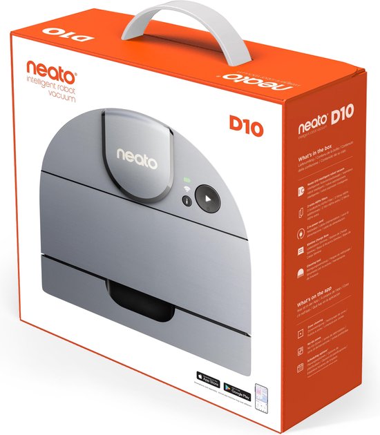 Neato® D10 Intelligenter Staubsaugerroboter - Echter HEPA-Filter und Laser Mapping Navigation - Steuerung über App - 300 Minuten Laufzeit mit automatischer Aufladung und Wiederaufnahme - Silbergrau