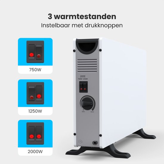 Auronic Konvektorheizung - 2000W - Elektrische Heizung - Schlafzimmer, Wohnzimmer oder Zuhause - Heizung - Weiß