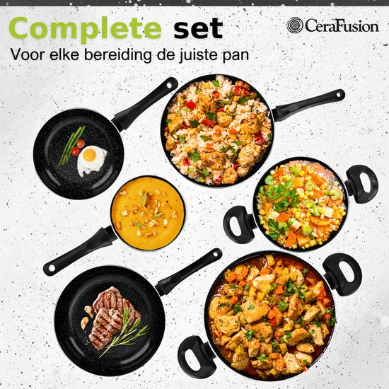 CeraFusion Keramikpfannen Set 10-teilig - Set mit Bratpfannen, Stielkasserolle, Kochtöpfen - Induktionspfannen - Pfannensets Aluminium