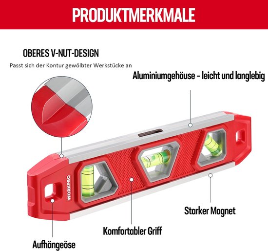 Markenloses Mini-Torpedo-Wasserwaage 23 cm mit 3 Libellen und Magnet