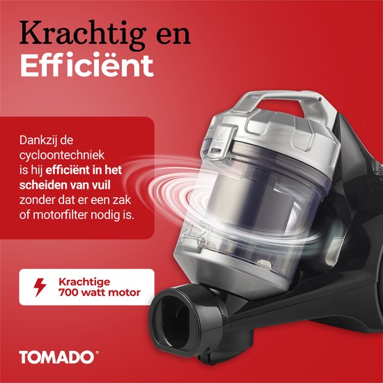 Tomado TVC2001B - Beutelloser Staubsauger - 2 Liter - Beutellos - HEPA 12-Filter - Leichtgewicht - Schwarz