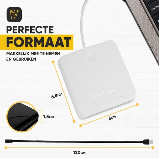 eID Card Reader Ausweiskartenleser - Kartenleser für Ausweiskarten, Kreditkarten und andere Chipkarten - EarKings Card Reader Ausweiskarte geeignet für MAC und Windows Weiß