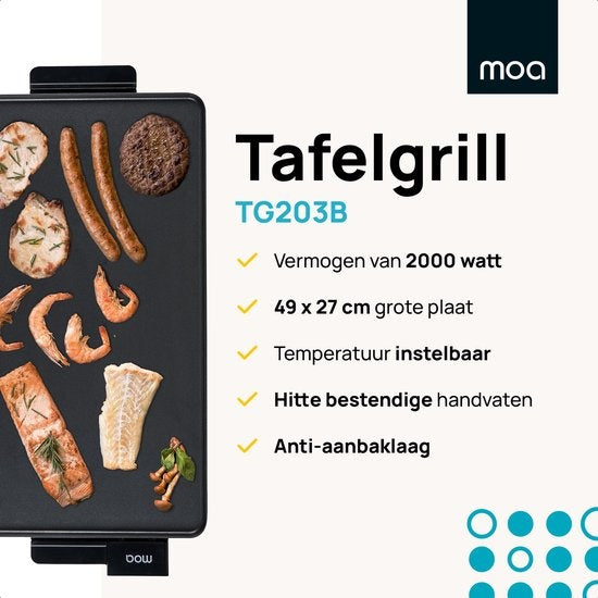 MOA - Tischgrill - Elektrisch - 56 x 30 cm - Antihaftbeschichtung - TG203B - Schwarz