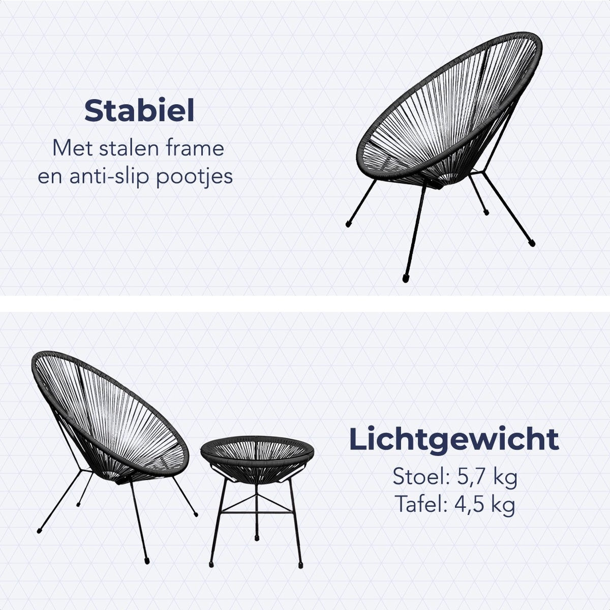 LifeGoods Acapulco Chair Bistro Set - Gartenstühle - Gartenset mit Beistelltisch - 3-teilig - Schwarz
