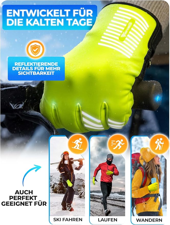 MIVELO Fahrradhandschuhe Winter – Gelb – Größe S – 3M Thinsulate, Touchscreen