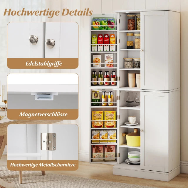 Coast Küchenschrank – 166,5 × 60 × 35 cm – Aufbewahrungsschrank – Verstellbar – 16 Fächer – Weiß