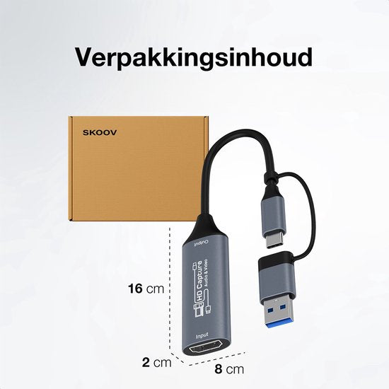 Skoov HDMI Capture Karte inkl. USB-C Adapter - Video/Play Recording - HDMI zu USB - 1080P HD - Cam Link - Video Grabber - Streaming