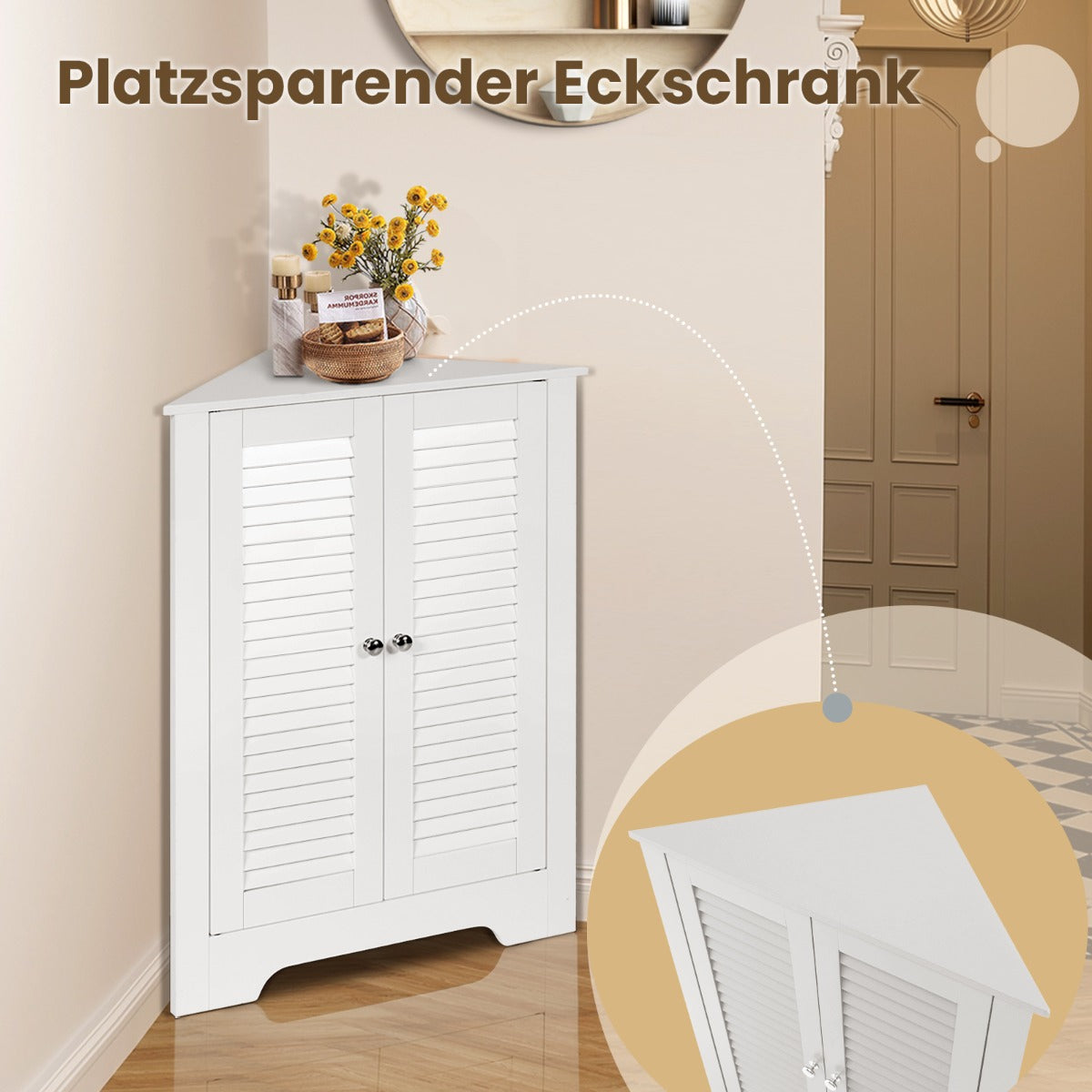 Coast Eckschrank - Lattentür - Verstellbarer Einlegeboden - MDF - 63 x 32 x 81,5 cm - Weiß