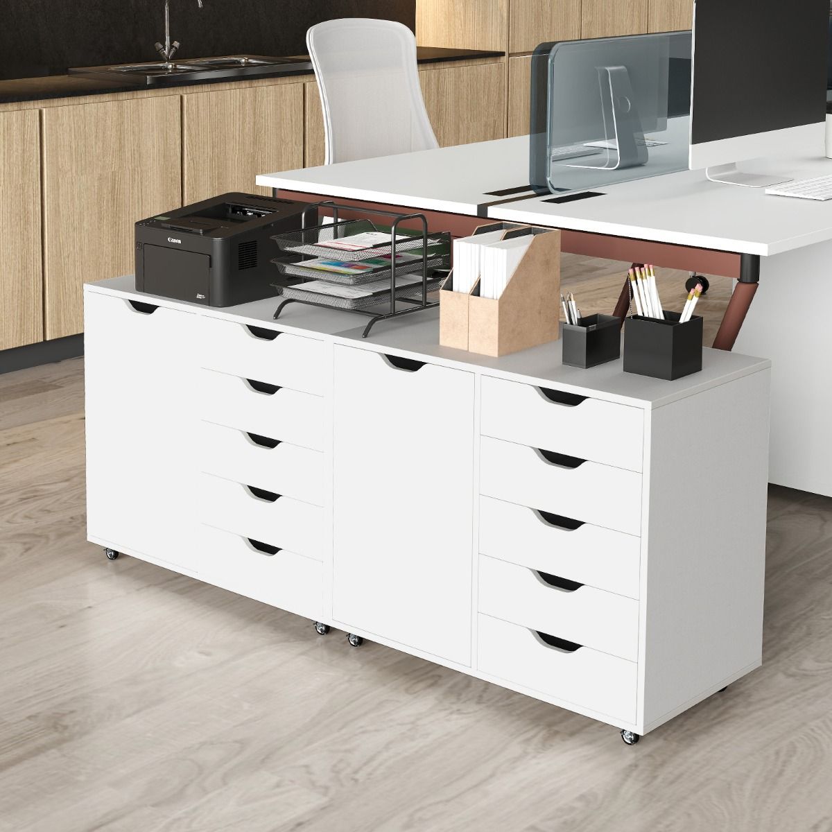 Coast Rollcontainer mit 5 Schubladen und Tür – verstellbares Einlegeboden – auf Rollen – weiß 78 x 40 x 65 cm