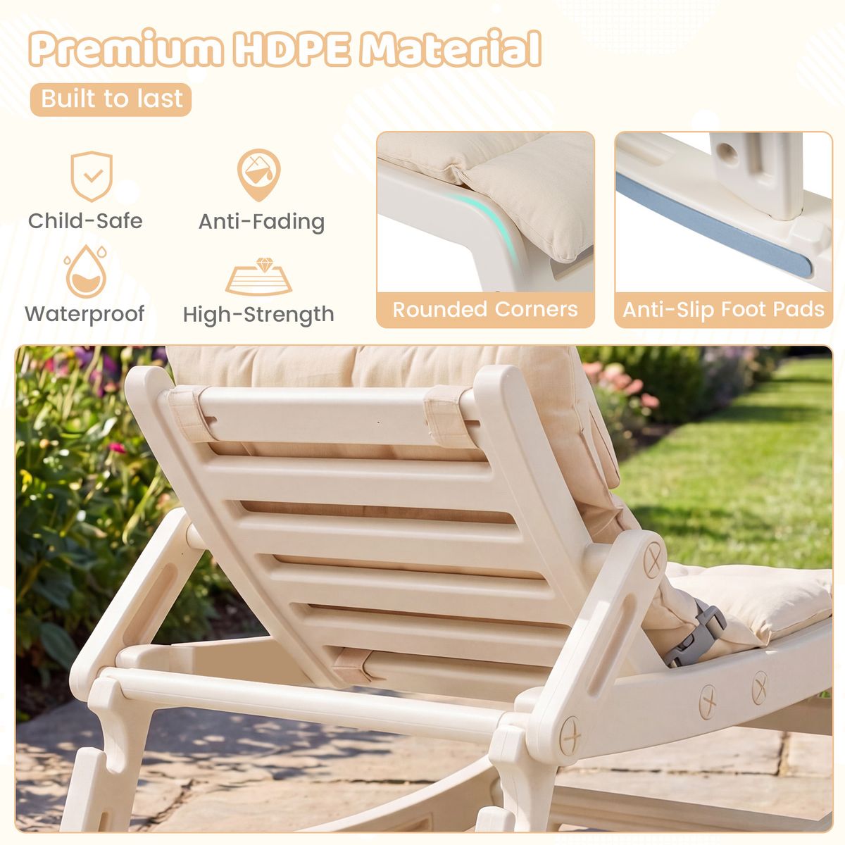 Coast 2-in-1-Schaukelstuhl für Kinder – verstellbare Rückenlehne – waschbares Sitzkissen – beige
