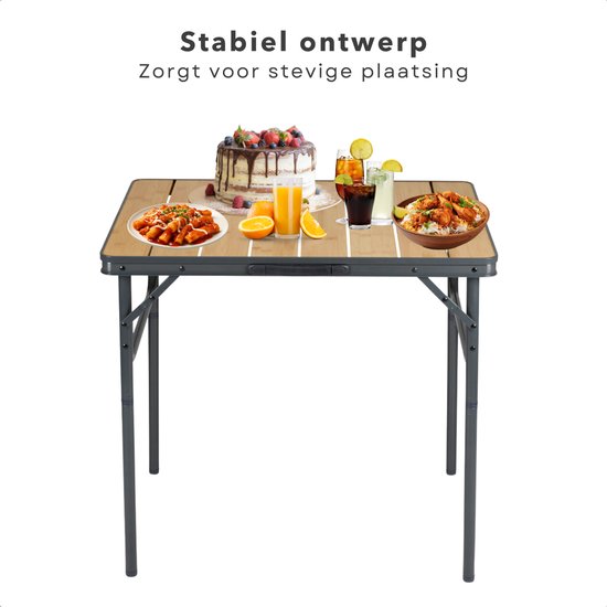 Cheqo® Klappbarer Bambus-Campingtisch – Zusammenklappbarer Campingtisch – Balkontisch – Gartentisch – Leicht und zusammenklappbar – Aluminiumgestell