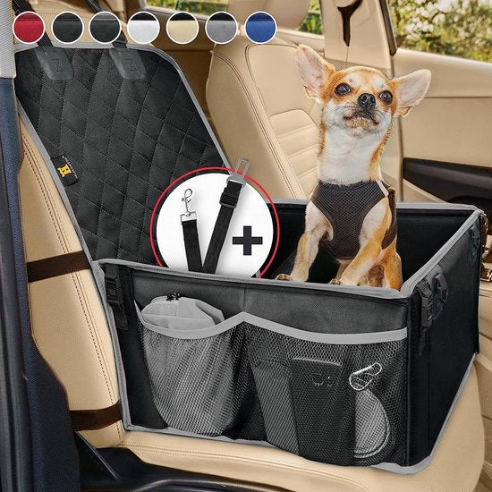 Hundeautositz für kleine und mittelgroße Hunde inkl. Sicherheitsgurt - Auto-Hundesitz wasserdicht und stabil für Rücksitz und Vordersitz - Hundeautositz, Hundebeifahrersitz, Autositz für Hunde
