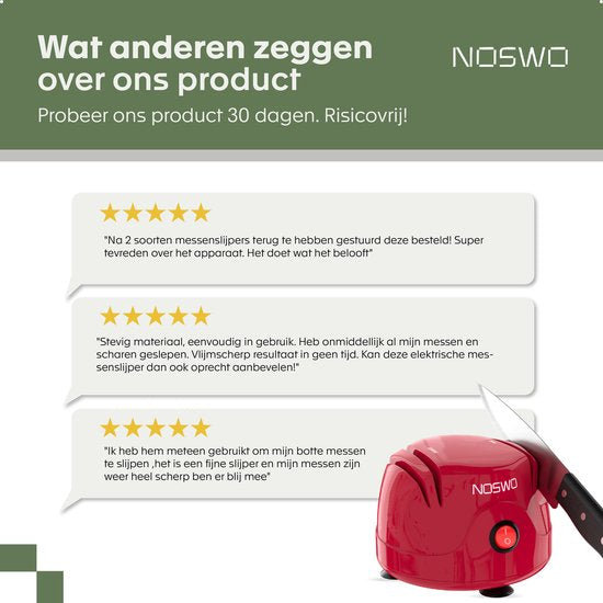 Noswo Elektrischer Messerschärfer - Multifunktional - Geeignet für Messer, Schraubendreher und Scheren - Rutschfest - Rot