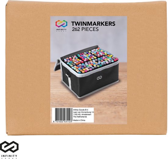 Infinity Goods Twinmarkers 262 Stück - Professionelle Alkoholmarker - Doppelseitige Spitze - Marker - Aufbewahrungstasche mit Halterung