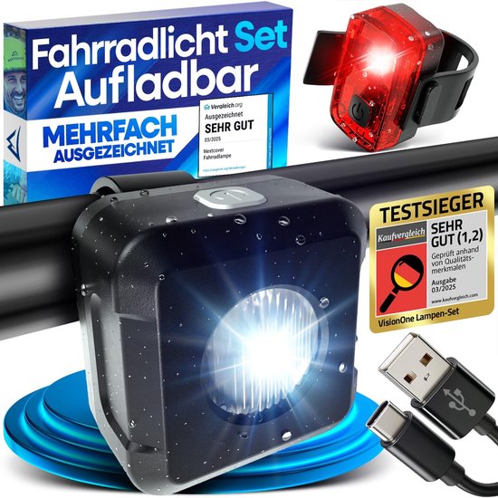 Nextcover Fahrradlicht vorne und hinten | Fahrradlicht USB-C Wiederaufladbar & IPX4 Wasserdicht | Fahrradlicht Set mit 6 Stunden Batterielebensdauer | Frontlicht und Rücklicht | Fahrradlicht LED Weiß und Rot | Fahrradlicht für alle Fahrräder | Fahrradlamp
