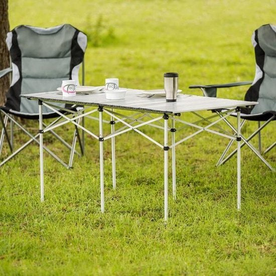 tectake - Campingtisch - Zusammenklappbar - Inkl. Tragetasche - 140 x 70 cm - Grau - 401170