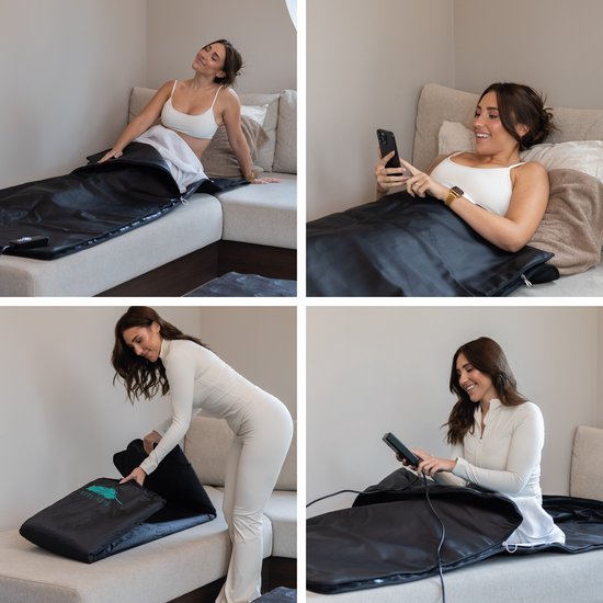 ComfortFlow Infrarot-Decke - 35 bis 85º - Inkl. Entgiftungsdecke - Infrarot - Rotlichttherapie - Sauna - Rotlichttherapie - Lampe - Wärme - Elektrisch - Decke - Für Muskeln, Fibromyalgie und Gelenke - Leder schwarz