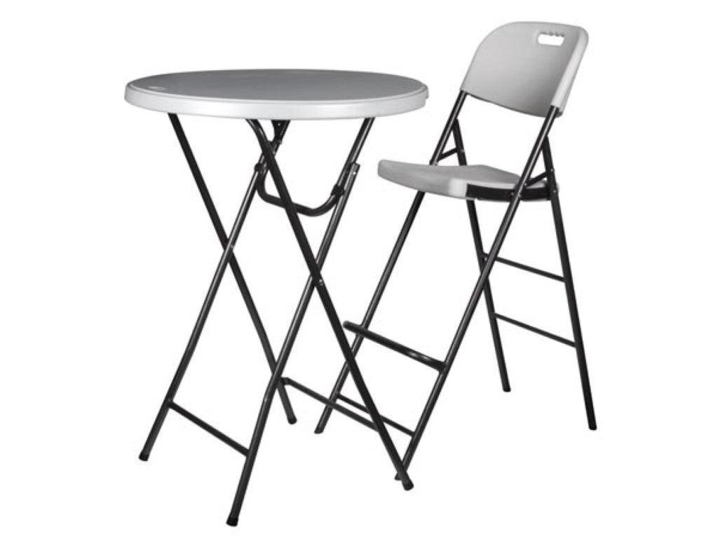 perel faltbarer Barhocker - weiß - 57 x 78 x 114 cm - mit Rückenlehne und Fußstütze - für den Innen- und Außenbereich - Belastbarkeit 200 kg