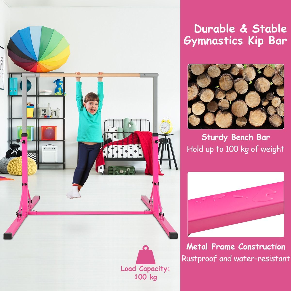 Coast Gymnastikgestell - Höhenverstellbar - Max. 100 kg - 136 x 172 x 150 cm - Rosa