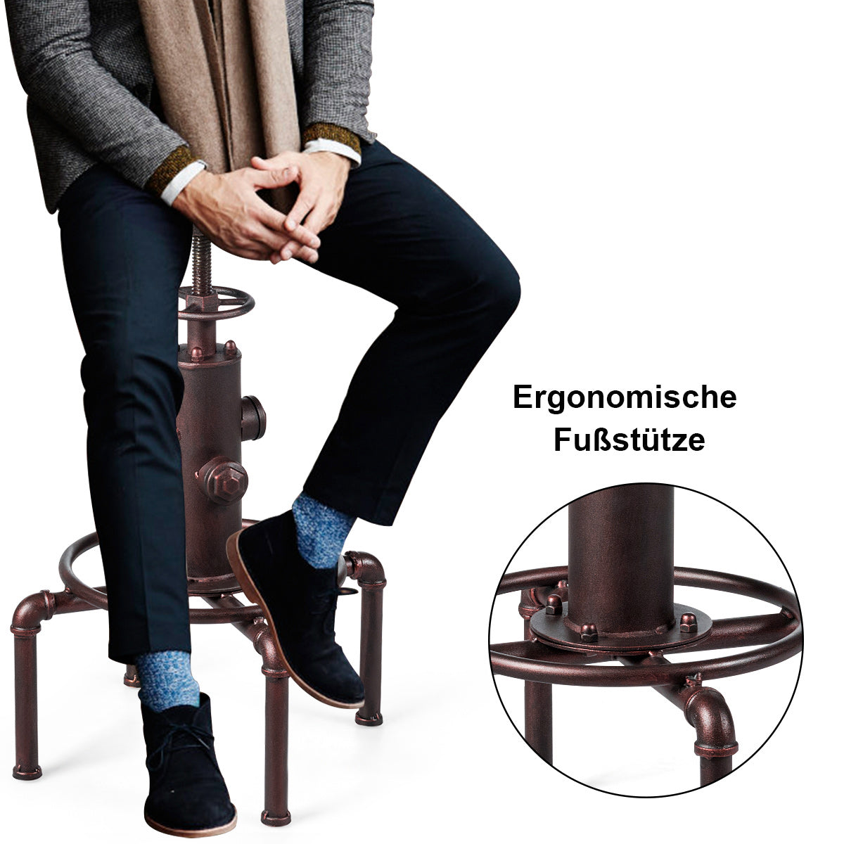 Coast Barhocker - Industriell - Max. 150 kg - Höhenverstellbar - 44 x 44 x 75 cm - Bronze