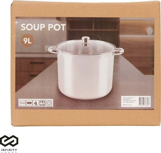 Infinity Goods Suppentopf - Glasdeckel - 9L - 24 CM - Induktion und Gas - spülmaschinenfest - Edelstahl
