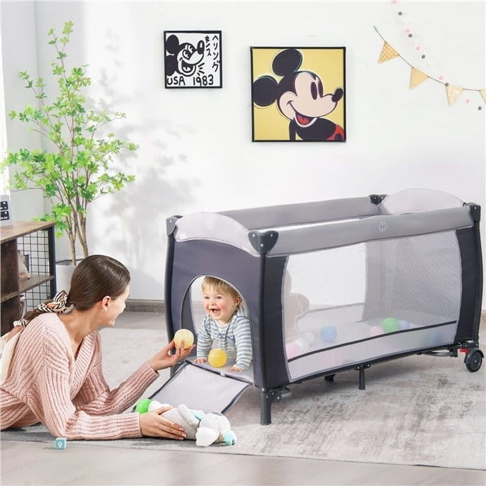 Coast Faltbares Reisebett für Baby - Tragbar - Grau - 121 x 124 x 65 cm