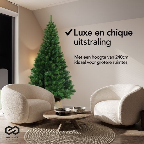 Infinity Goods Künstlicher Weihnachtsbaum - 240 cm - Realistischer Kunststoff-Weihnachtsbaum - Metallständer - Ohne Lichter - Grün