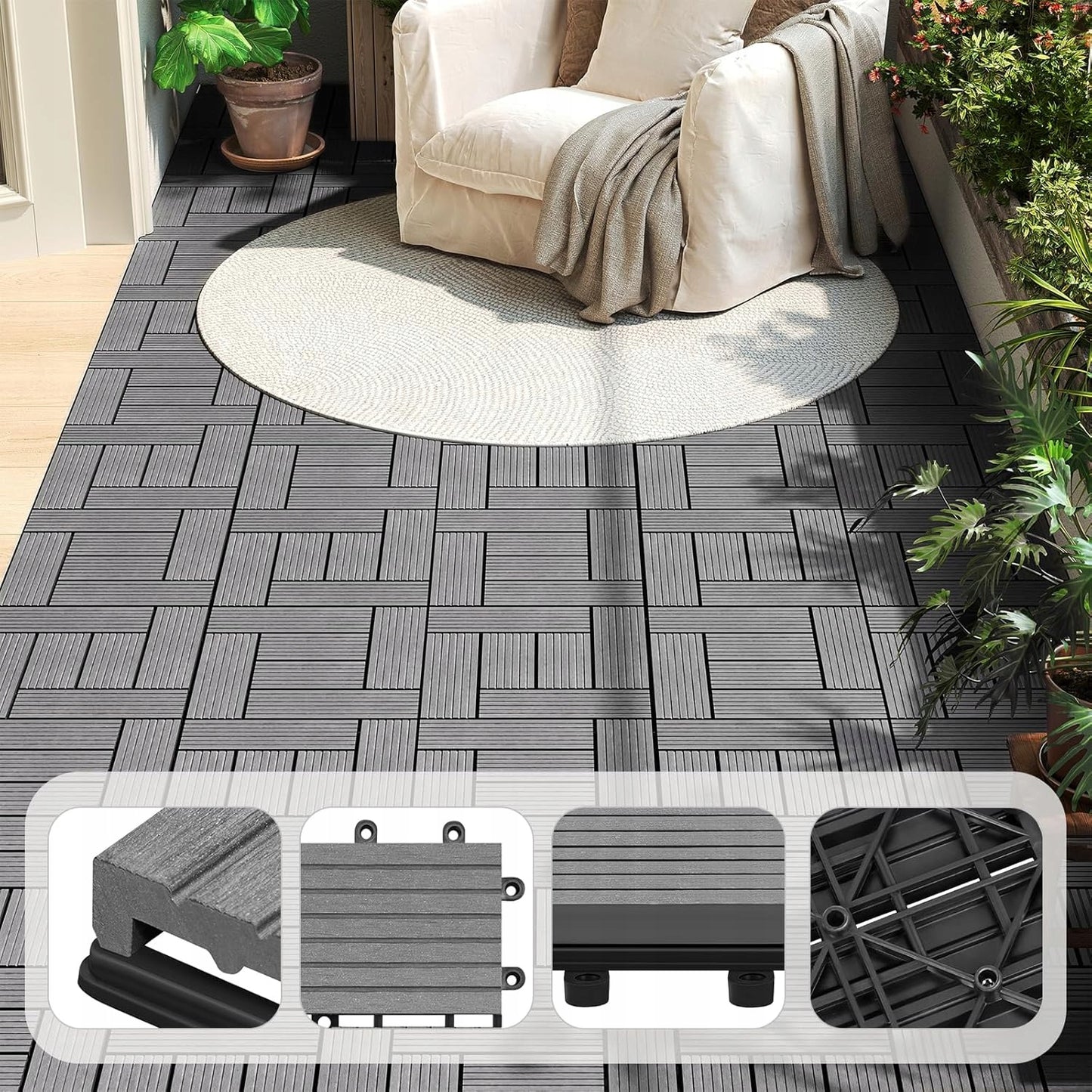 Woltu Terrassenfliesen, 11er-Set – Grau – 30 x 30 cm