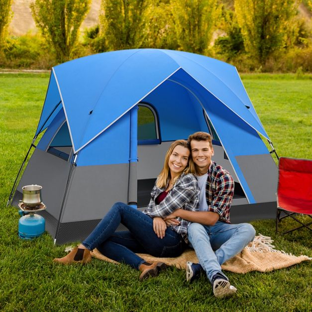 Coast 3-Personen Campingzelt - Wasserdicht mit Regenschutz und Tragetasche 200 x 146 x 130 cm - Blau/Schwarz