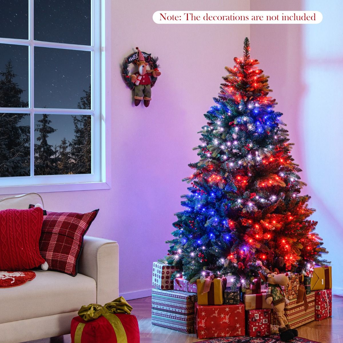 Coast 180 cm Künstlicher Weihnachtsbaum Grün - Vorbeleuchtet mit 370 RGB-Lichtern - APP-gesteuert - Mit Zapfen und roten Beeren