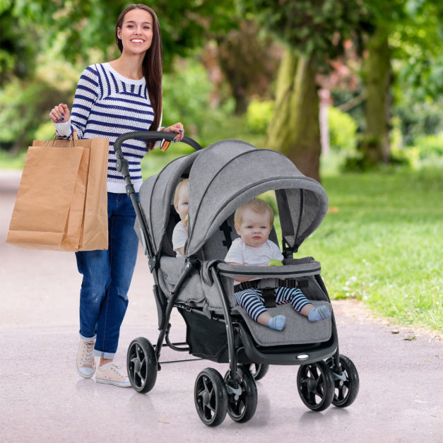 Kinderwagen - für 2 Kinder - grau