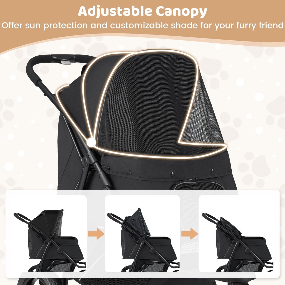 Coast Hundewagen Schwarz - 110 x 57 x 105 cm - faltbar - für kleine und mittelgroße Hunde