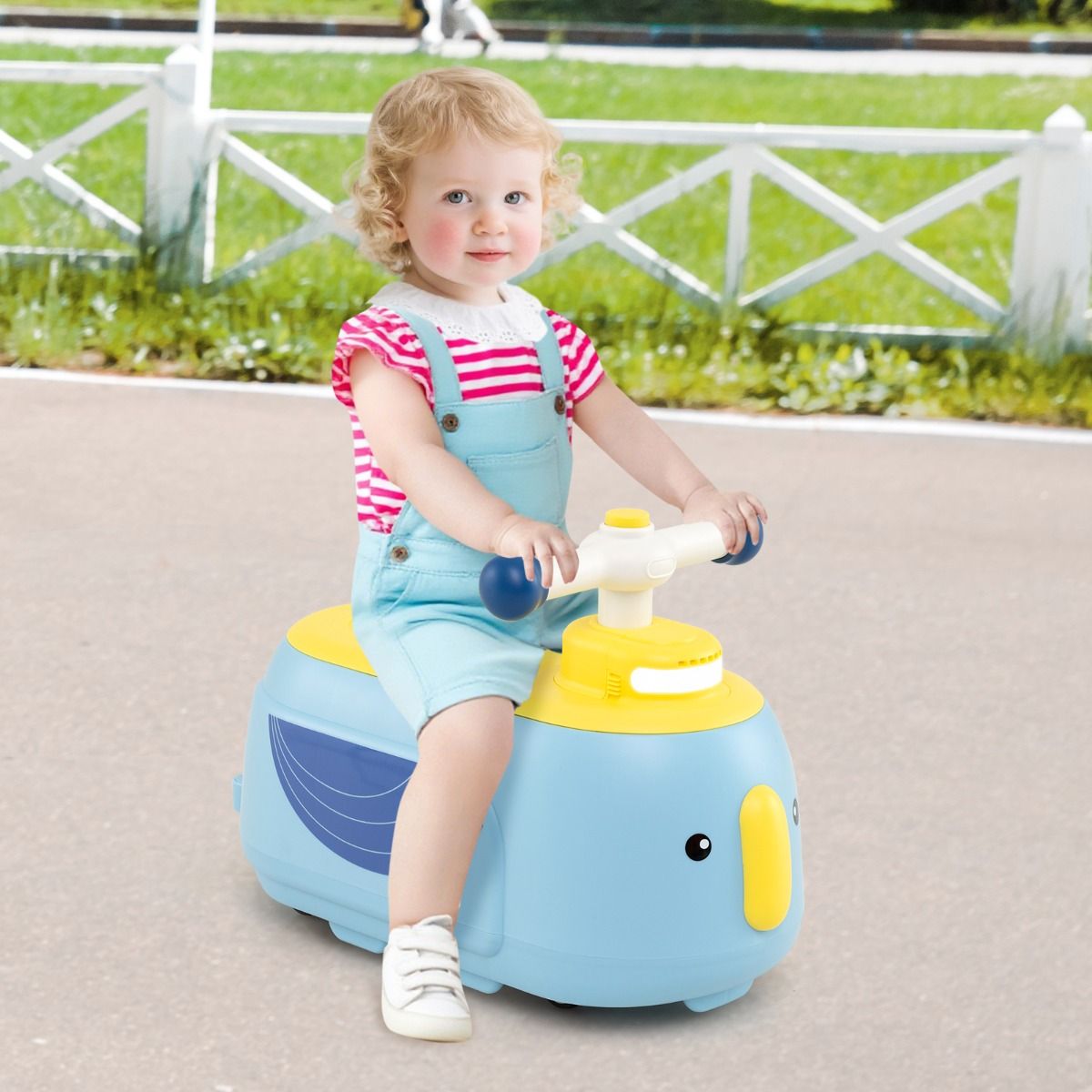 Costway TQ10407NY - Kleinkind-Fahrzeug mit Anhänger, Lichtern und Musik - 12 Monate+ - Blau Produktbeschreibung: