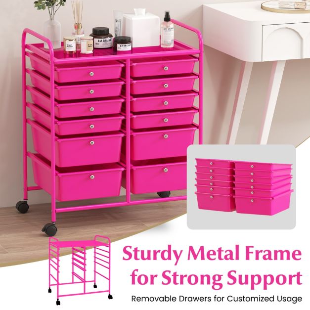 Coast Roller Trolley - Metall - 12 Schubladen - 64x38x75 cm - Rosa