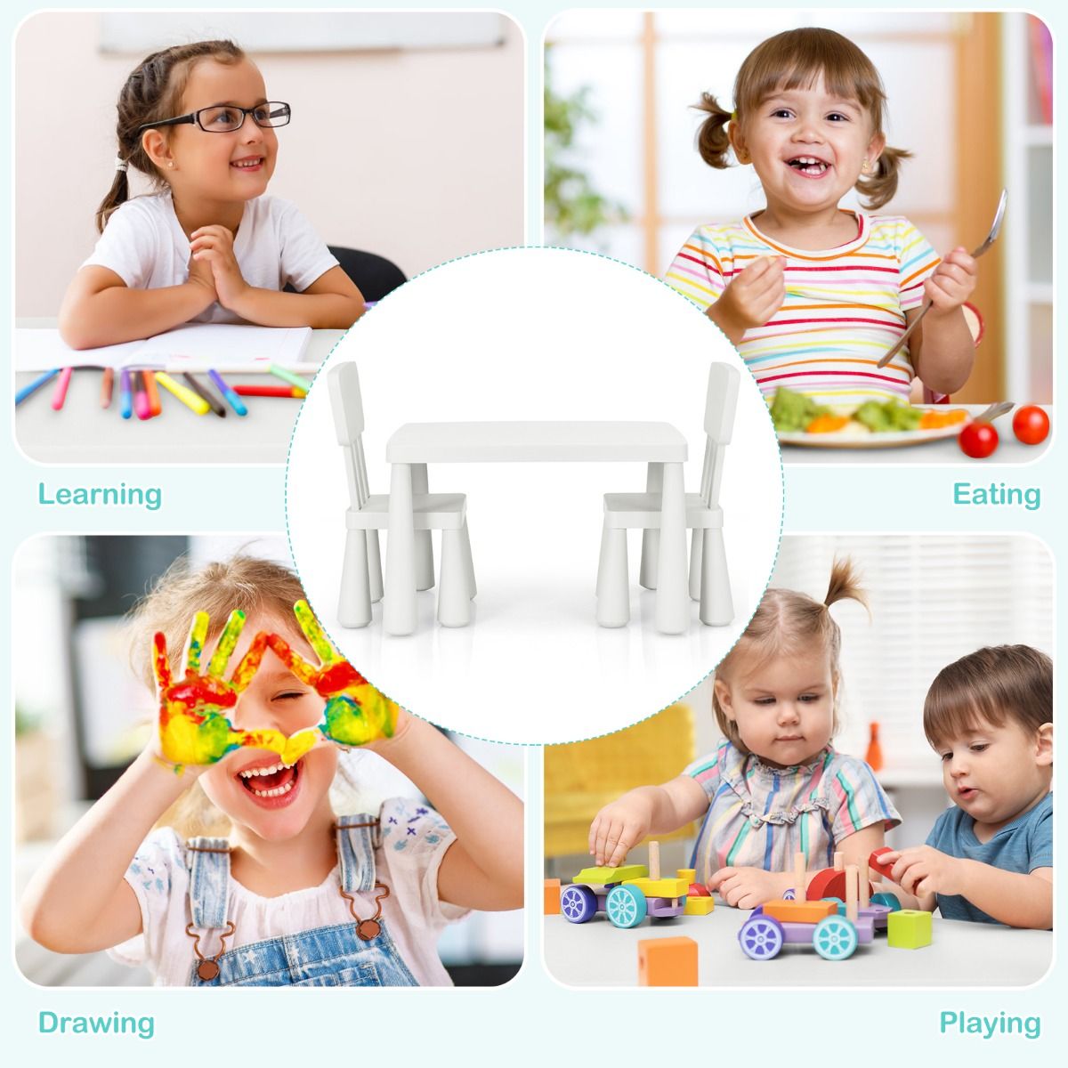 Coast 3-teiliges Kindertisch-Set - 1 Tisch mit 2 Stühlen - 76,5 x 54,5 x 49,5 cm - Polypropylen - Weiß